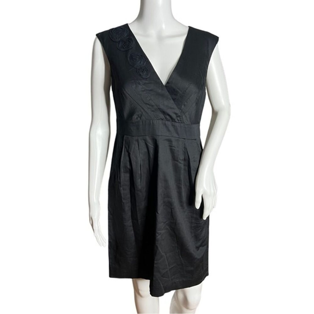 Loft Dress Womens 4 Black Fit & Flare Floral Detail Office Neutral Minimalist‎